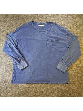 We The Free Blue Mineral Wash Long Sleeve Pocket Tee Oversized Large